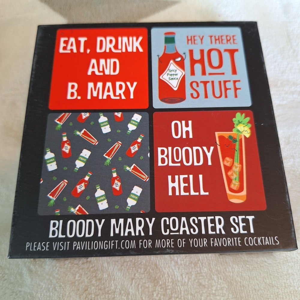 2018 Pavilion Bloody Mary 4" Coaster Set 4-Piece Multicolor Bar Gift Brunch
